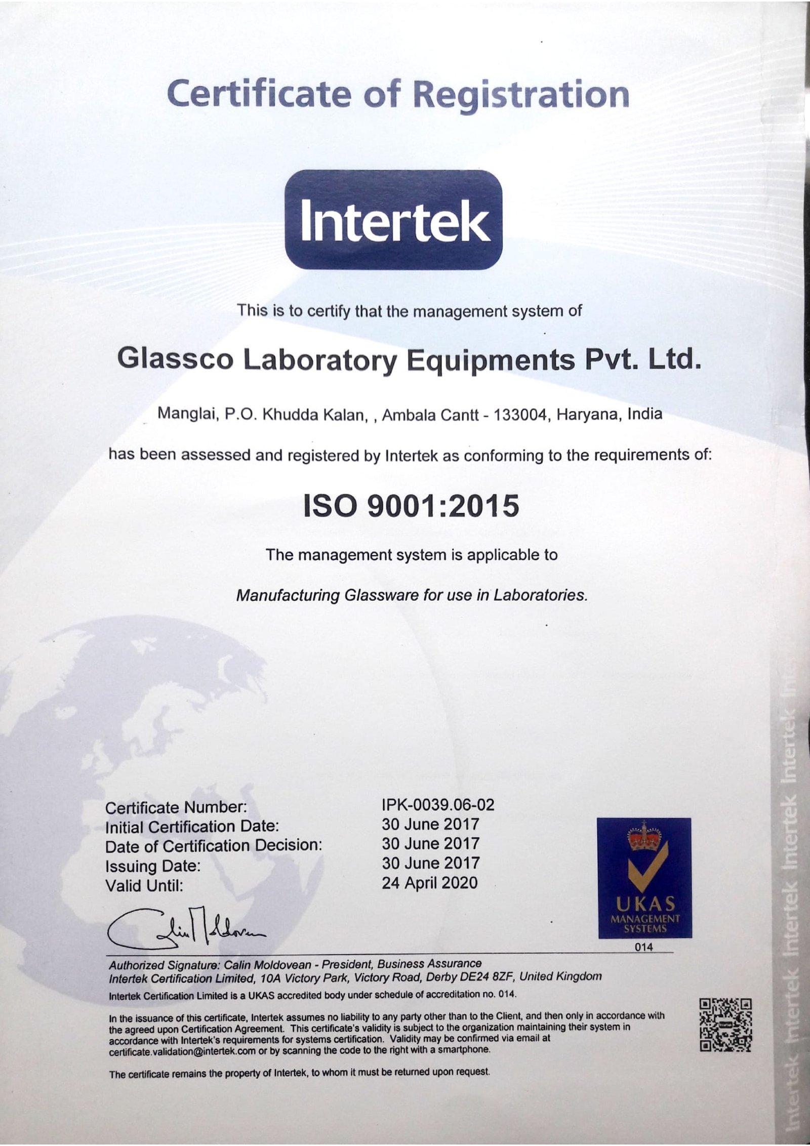 Certificates Glassco laboratory Equipments Pvt. Ltd.
