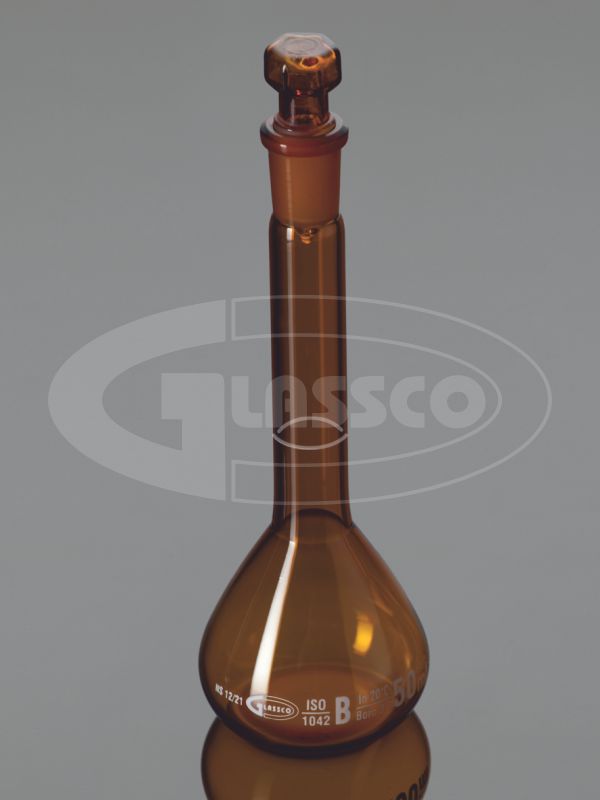 Best Manufacturer, Suppliers & Exporters of High-Quality Laboratory - Volumetric Flasks Amber Glass Class-B With Hollow glass Stopper ISO